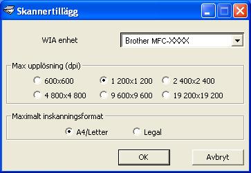 Skanna Skannerverktyg 3 Skannerverktyget används för att konfigurera WIA-skannerdrivrutinen för upplösningar över 1 200 dpi och för att ändra pappersstorlek (endast Windows XP).