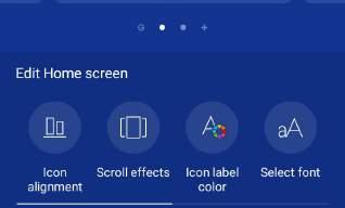 Redigera din Start-skärm Du kan utöka din startskärm, välja en rulleffekt, byta ikon och teckensnitt, justera storlek och färg på ikon och teckensnitt, och justera ikoner på skärmens över- och