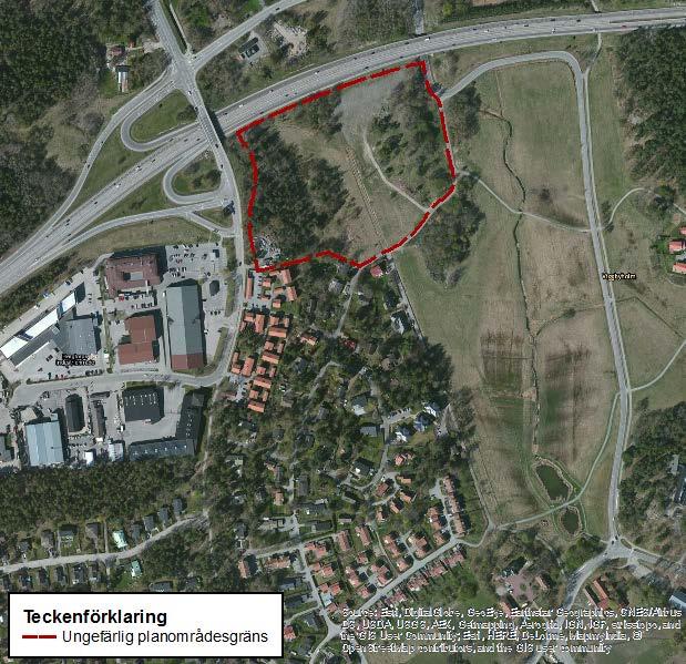 3 Områdesbeskrivning och markanvändning före exploatering Planområdet är cirka 4,5 ha stort och är beläget öster om centrala Täby, i Täby kommun.