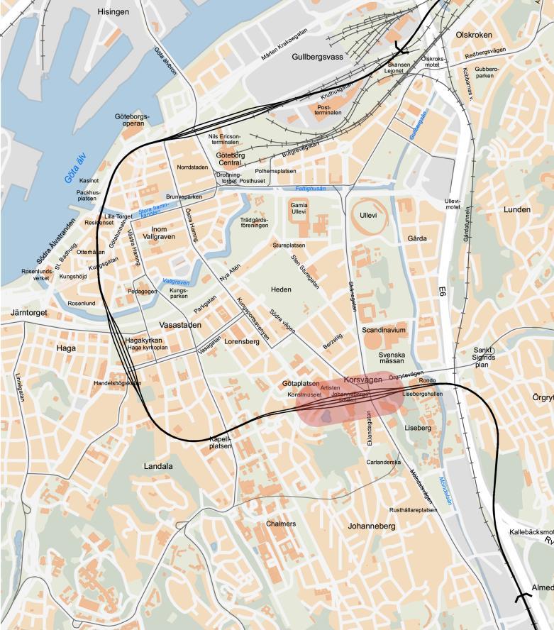 Korsvägen är en viktig knutpunkt för kollektivtrafiken och är utpekad knutpunkt även i K2020, som är ett kollektivtrafikprogram för Göteborgsregionen.