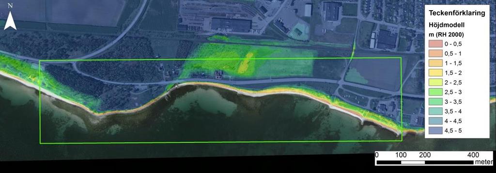 repo001.docx 2012-03-29 I Figur 2-8 visas en höjdmodell över området. Kustavsnittet har en relativt brant lutning, 5- meterslinjen ligger mellan 20 och 70 m från strandlinjen.