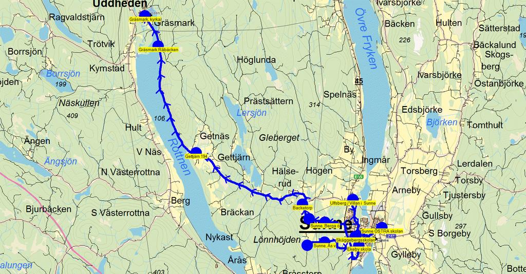 2015-08-18 11:37:45 Karta för Tur TI9994 Entreprenör FB/Hjerpebuss Fordon 6692 Skolbuss 15 Sunne TI9994 13.50 14.