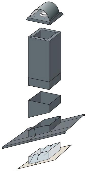 Modulex takhuv Skorstenshuv Ekonomi (komplett) för takvinklar 1045 Justerbar höjd 7500 mm.