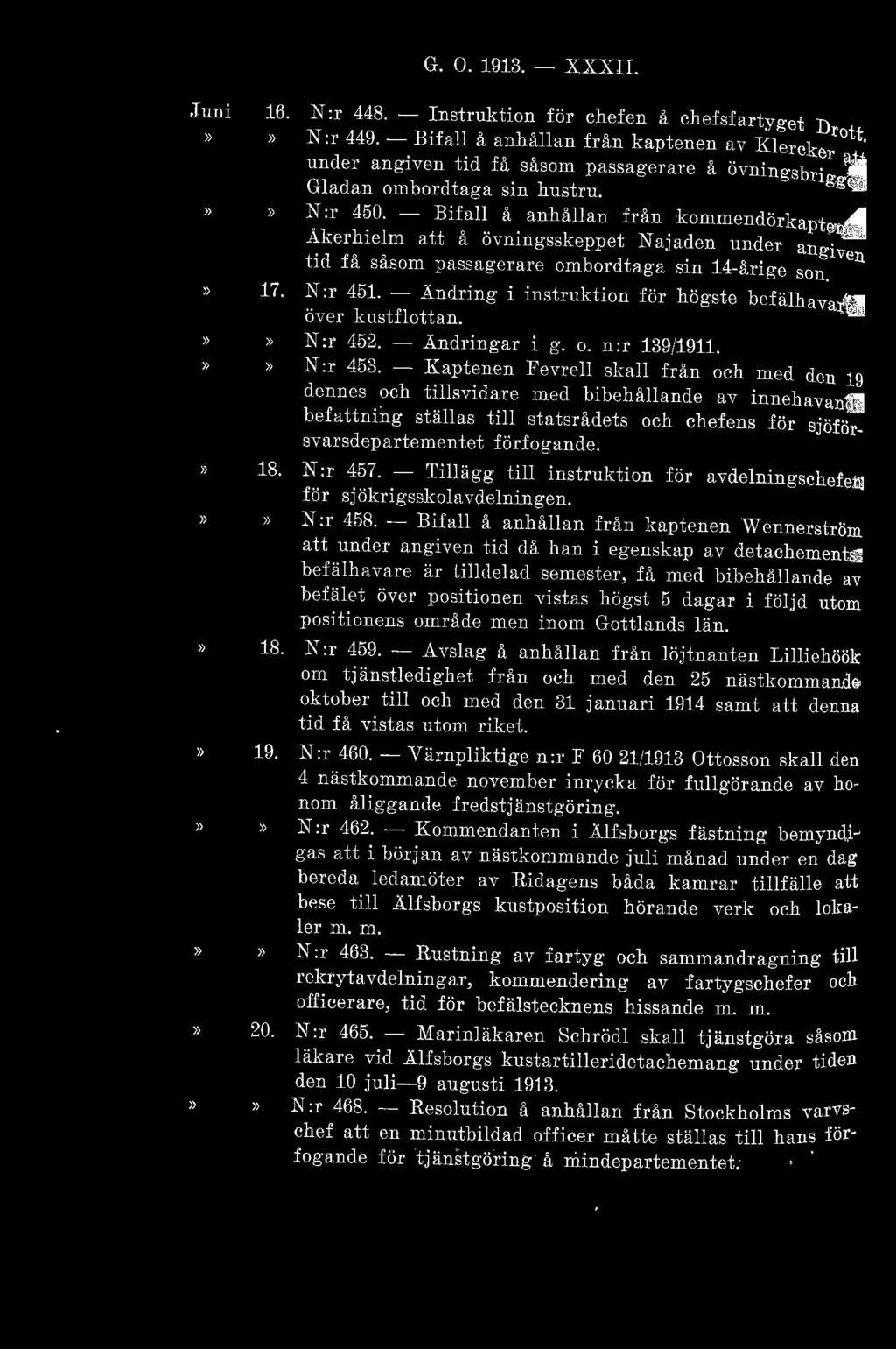 Juni 16. 17. G. O. 1913. - X X XU. ~:r 448. - Instruktion för chefen å chefsfartyget Dr t K :r 449.