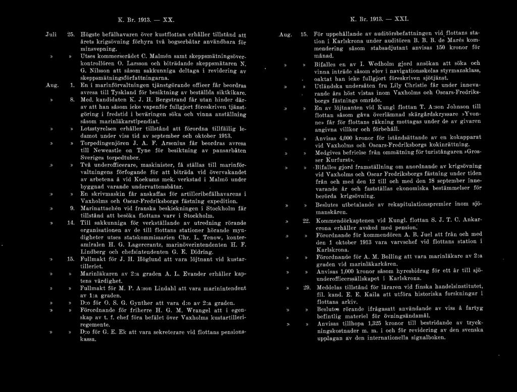 K. Br. 1913. - XX. K. Br. 1913. - XXI. Juli :25. Aug. l. 8. 9. 14. 15.