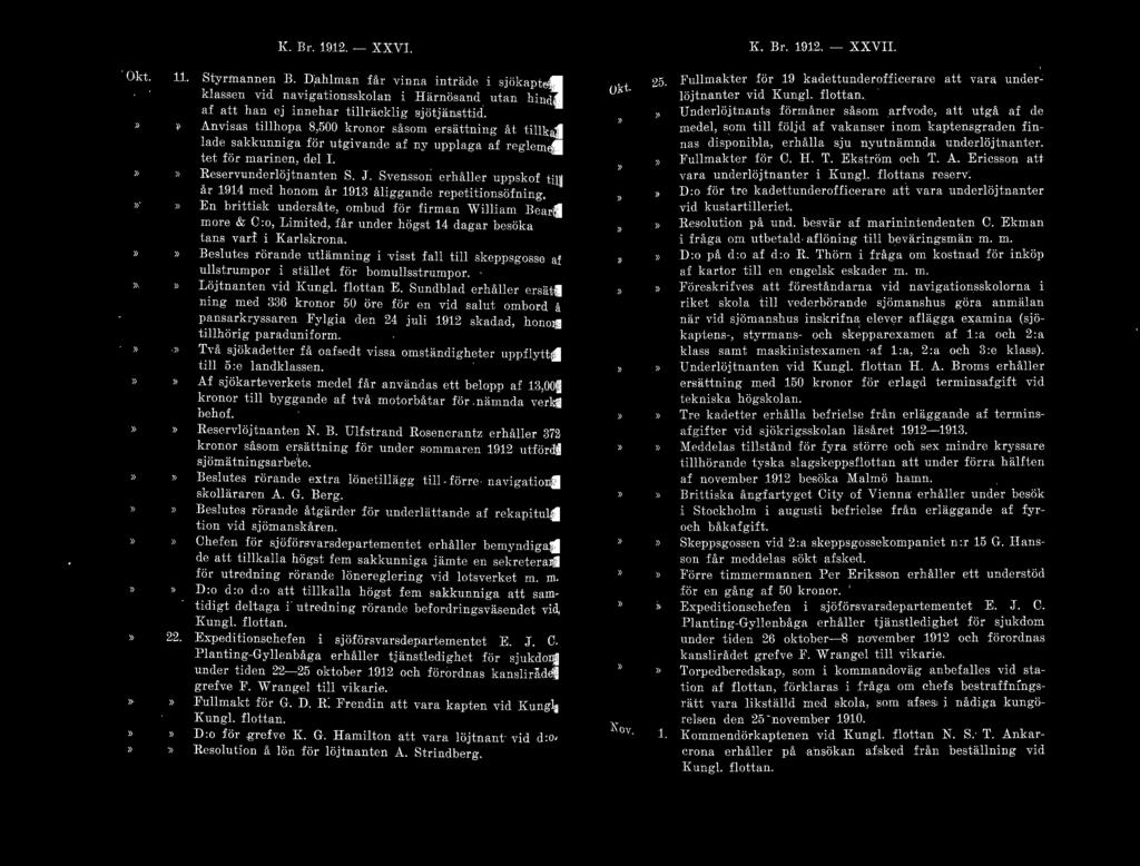 K. Br. 191 2. - XXV I. K. Br. 1912. - XXVII. Okt. ' 11. Styrmannen B. D;ahlman får vinna inträde i sjökaptens.