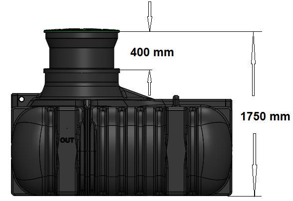 Three different neck extensions are available and a 600 mm pipe to achieve the required burial depth. The tank has a 400 mm built-in neck as standard.