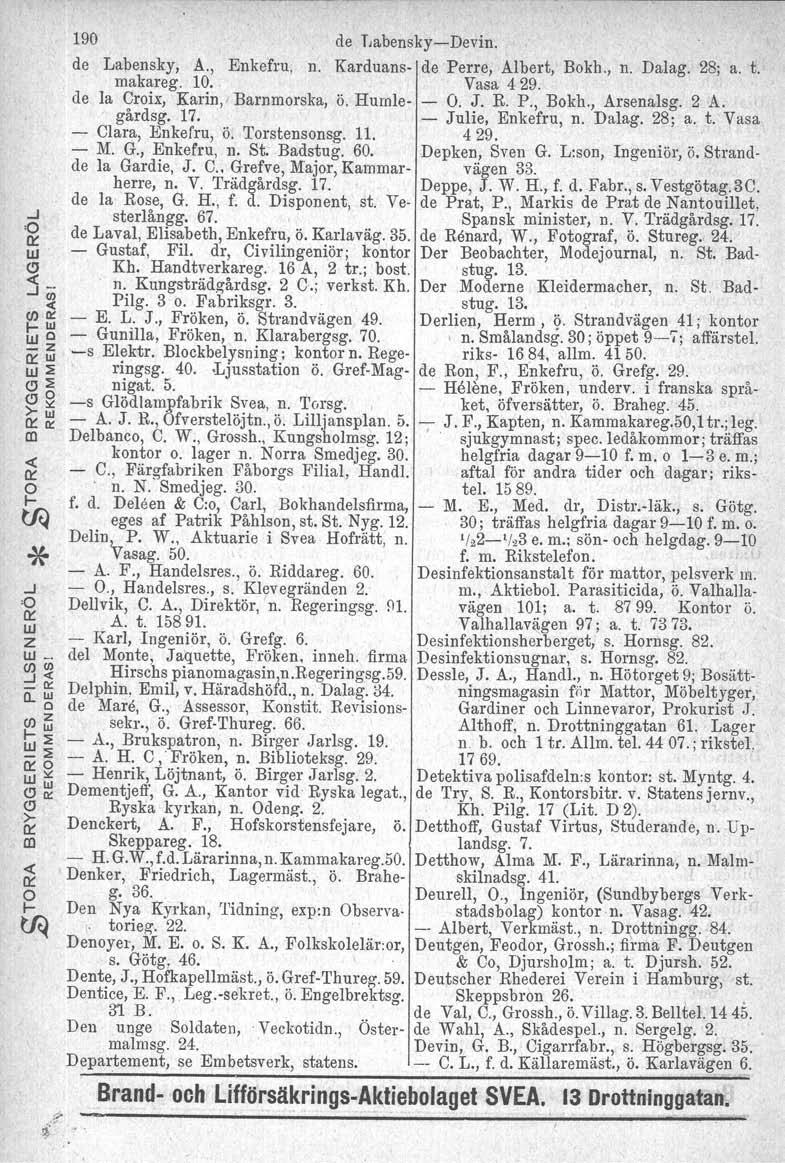 .J 0 o:: W z w.. (j)(/) a.. (j)z I- UJ w::e _::E 0::0 w ej C) >- o:: m «o:: o I- 190 de Labensky-s-Devin. de Labensky, A., Enkefru, n. Karduans- de Perre, Albert, Bokh., n. Dalag. 28; a. t. makareg.