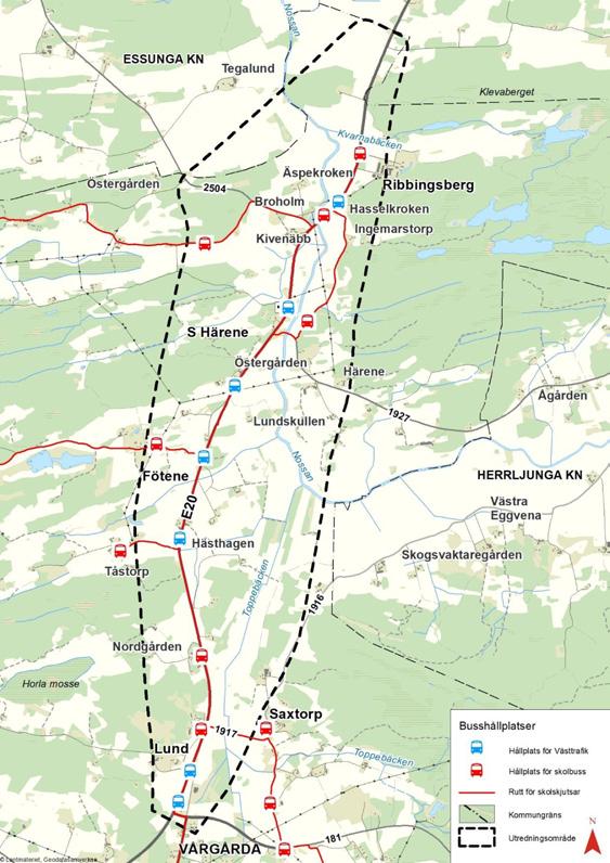 Vägplan samrådshandling, val av lokaliseringsalternativ 2017-09-11 Figur 4.2.2:5 Busshållplatser Västtrafik och skolbuss 4.2.3.