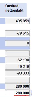 Vill du välja önskad nettointäkt får du själv ange ett belopp i rutan.