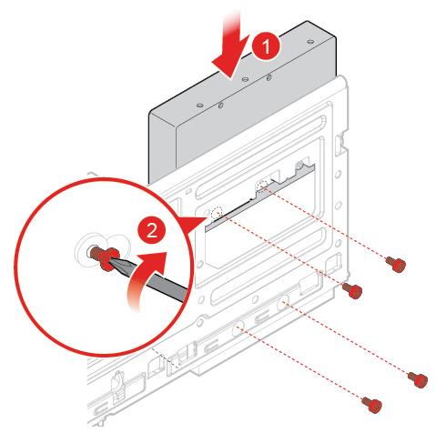 Bild 36. Installera den sekundära 3,5-tumslagringsenheten Bild 37. Stänga facket 5. Anslut signal- och strömkontakterna till den nya lagringsenheten. 6. Slutför bytet av delar.