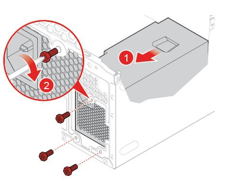 Bild 75. Installera nätaggregatet Bild 76. Stänga facket 5. Anslut nätaggregatets kablar till systemkortet. 6. Slutför bytet av delar. Se Slutföra bytet av delar på sidan 74.