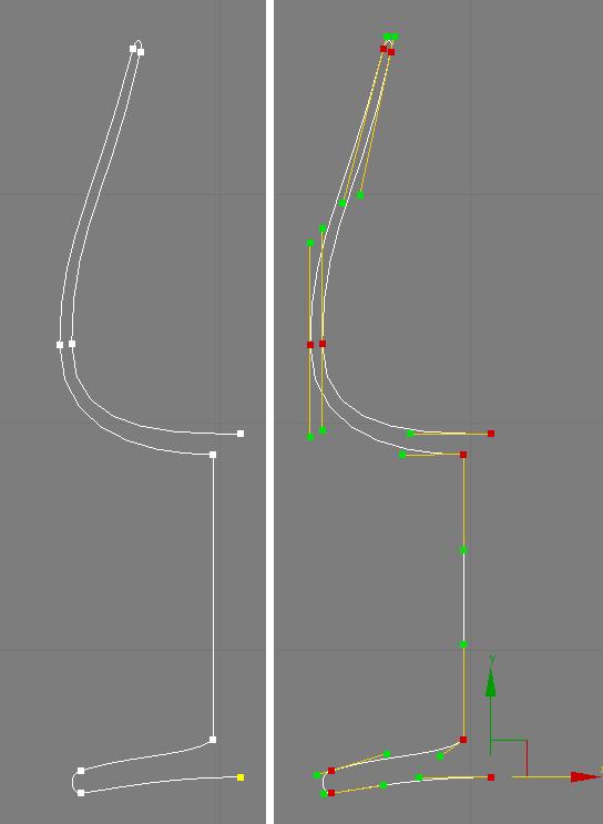 Figure 4: Profilen för ett vinglas Lägg sedan modifiern Lathe på din Line. För Direction, välj Y, och för Align, välj Max. Välj Mesh under Output för att skapa en vanlig polygonmodell.