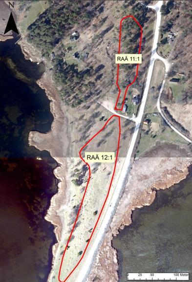 lämning har en oklar rumslig sträckning, men kan åtminstone knytas till området vid och norr om den befintliga parkeringsplatsen.