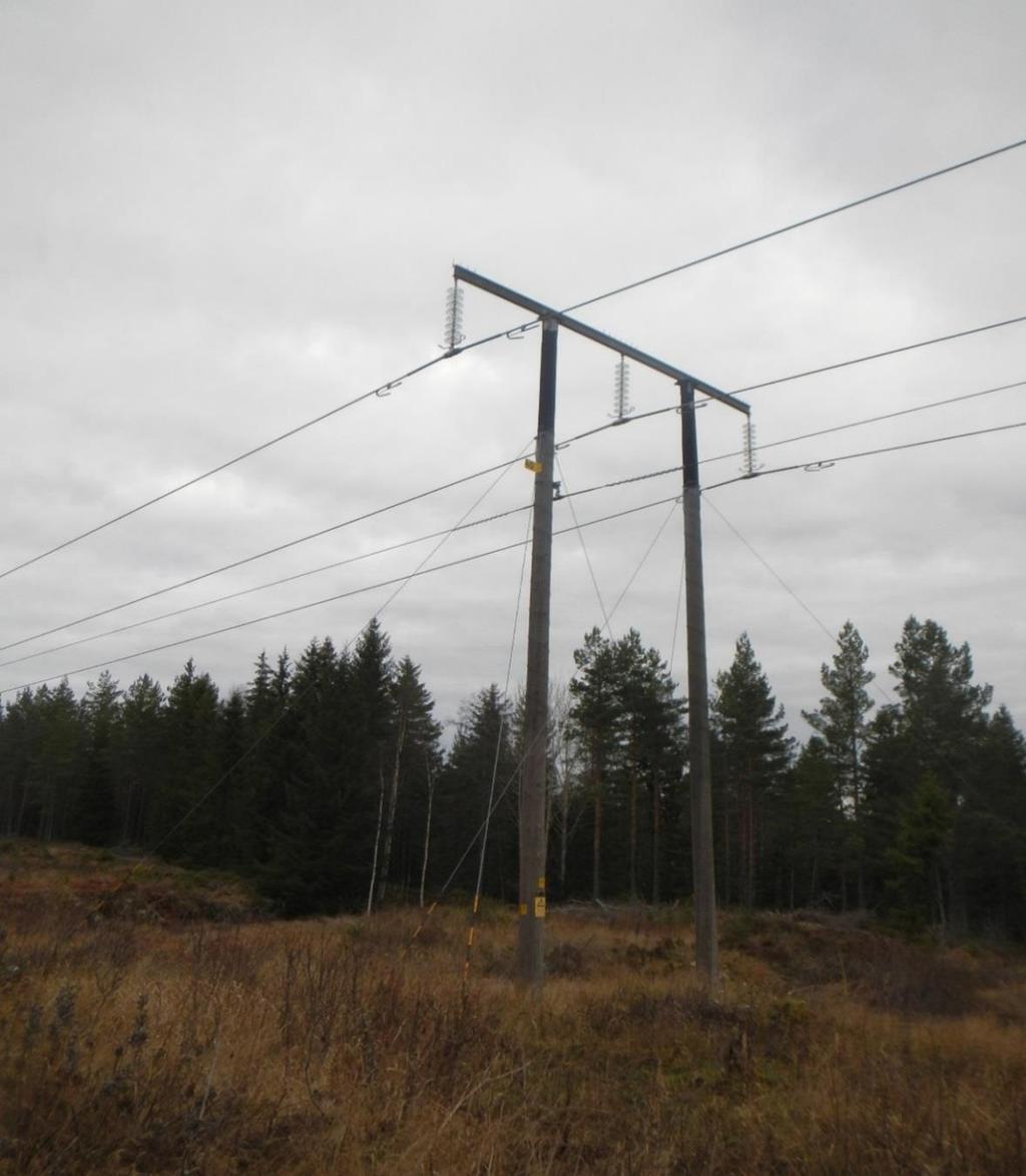 2 Beskrivning av befintlig ledning 2.1 Ledningens utformning Ledningen är uppförd i träportalstolpar med regel av stål. Stolparna har ett fasavstånd på ca 4 m med en höjd varierande mellan 10-20 m.