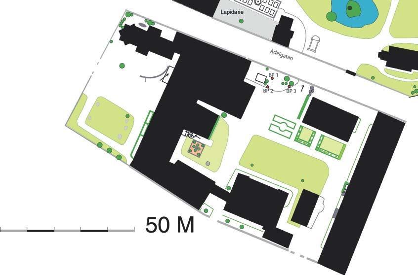 Genomförande och resultat Geoteknisk undersökning I samband med en geoteknisk undersökning för en planerad övergång mellan Kulturens två områden genomfördes en arkeologisk förundersökning.