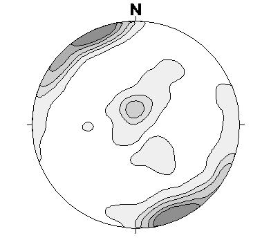 KFM09B, oxidized wall, N=1336 Figure 3-24: Oxidized wall rock in cored borehole KFM09B (Length of borehole: 616 m; Depth: 462m b.s.l.; Orientation (trend/plunge):140/55).