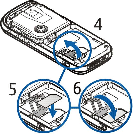 3. Frigör SIM-korthållaren genom att försiktigt dra i korthållarens spärr och öppna den (4).