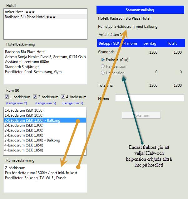 Val av rum ger en beskrivning av rummet samt