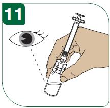 10 - Håll injektionsflaskan med tummen och fingrarna.