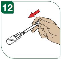 OBS: Skaka inte injektionsflaskan. 11 - Undersök lösningen noga. Den ska vara klar och inte innehålla några partiklar.