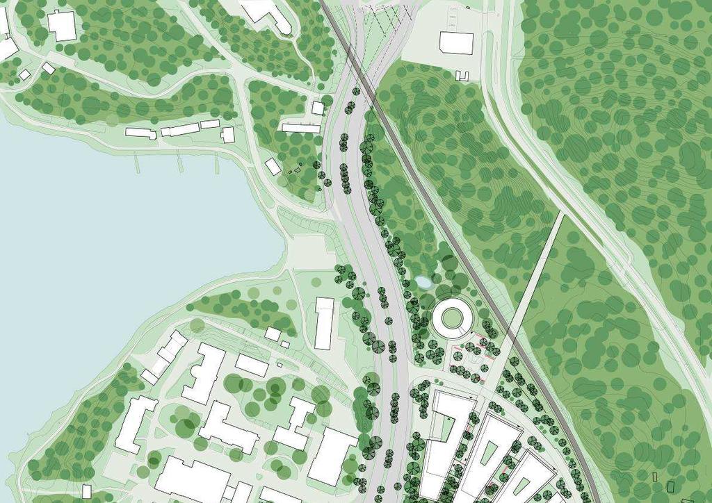 6 (25) S-Dp 2008-21530-54 Illustrationsplan Genom Albanoområdet går de korsande järnvägarna, Värtabanan och Roslagsbanan, som båda anlades under slutet av 1800-talet.