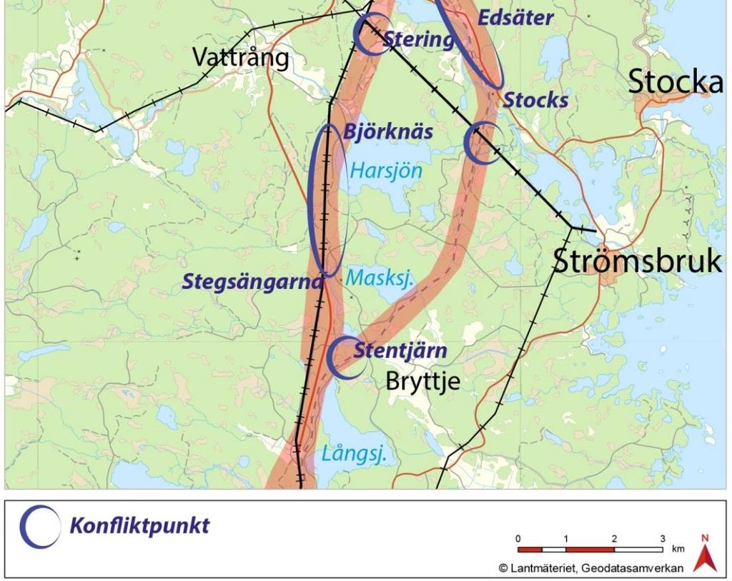 Vid Västansjö, precis innan den Västliga och Östliga spårlinjen möts passeras två parallella regionala