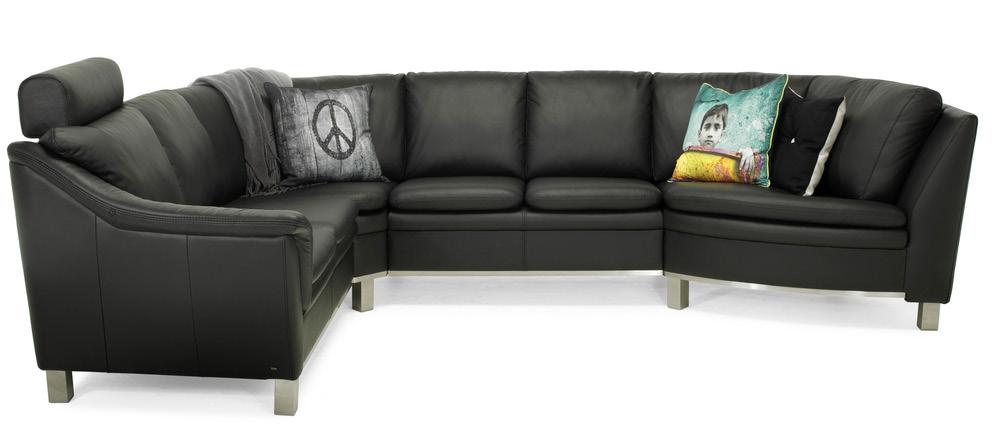 FLEX På bild: FLEX byggbar soffa i svart läder med ram och ben i metall L223/303 D87 H85 cm.