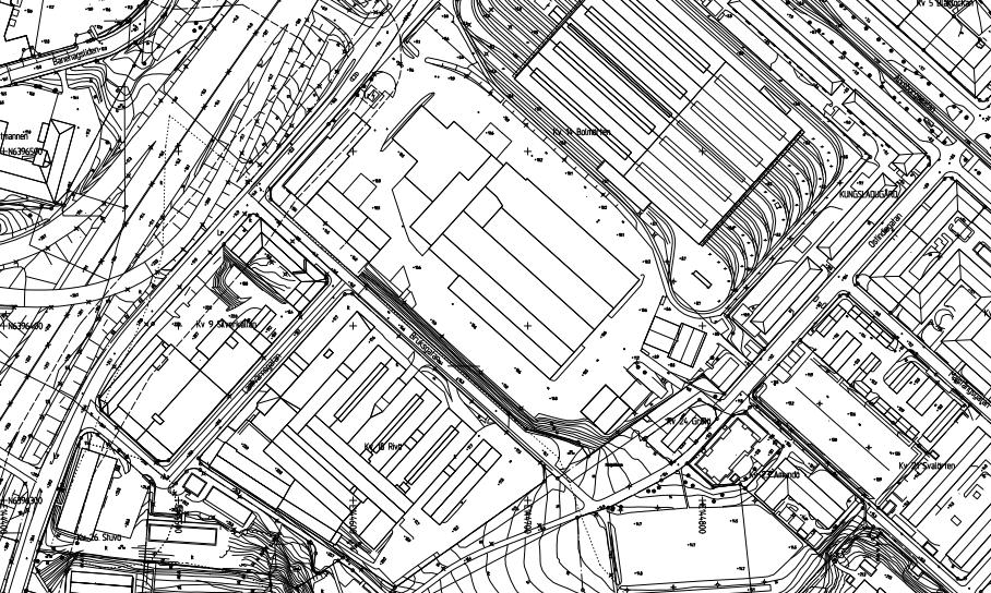 Figur 1 Röd markering visar det område längs Bruksgatan som kräver stabilitetshöjande åtgärder.