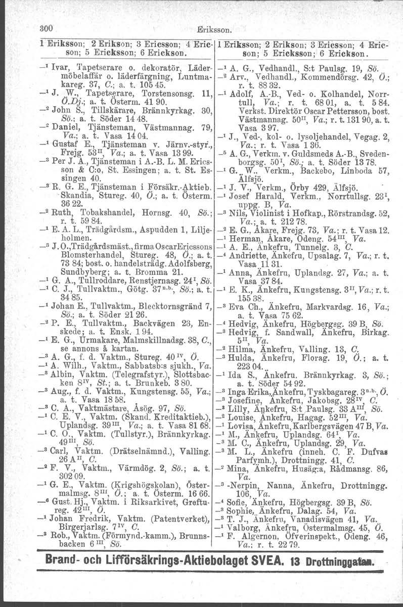 300 Eriksson. 1 Eriksson; 2 Erikson. 3 Ericsson; 4 Eric- l Eriksson; 2 Erikson; 3 Ericsson; 4 Ericson; 5 Ericksson; 6 Erickson. son; 5 Ericksson; 6 Erickson.