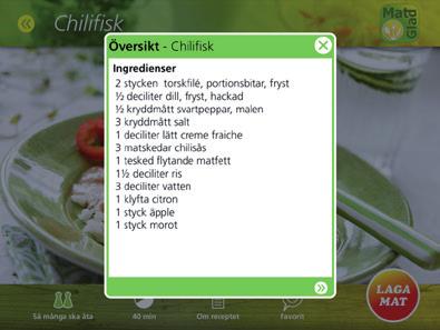 4. Översikt I översikten beskrivs receptets: ingredienser, redskap och instruktioner bara med text, d.v.s utan bilder, timers och tidsangivelser.