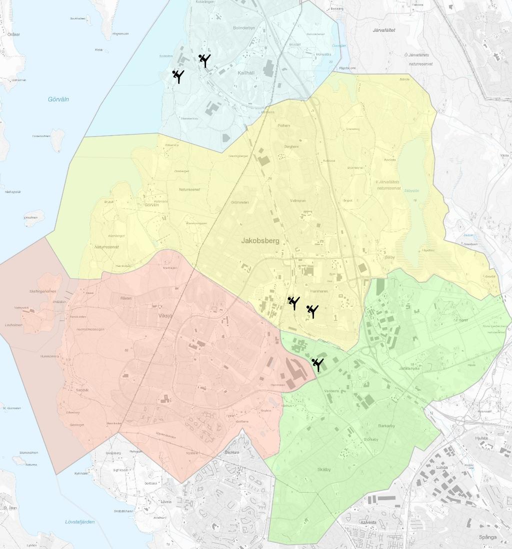 Figur 16 Kampsport i Järfälla kommun år 2018 I intervjuer med föreningar lyfts önskemål om en mer öppen byggnad (aktivitetshus) för att underlätta samarbeten/utbyten