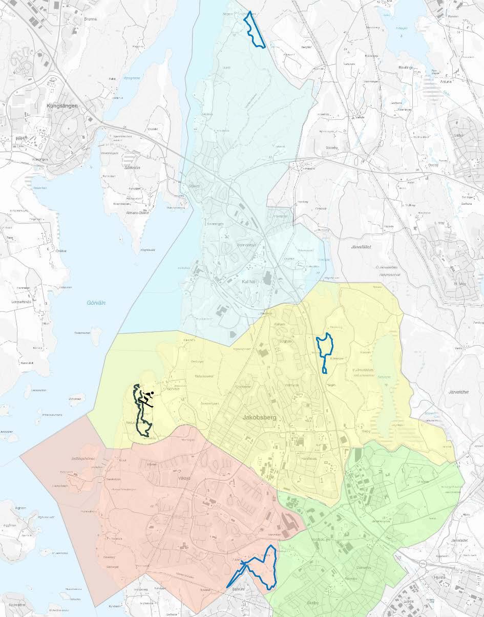 SKIDSPÅR, SKIDBACKE OCH MTB-SPÅR Två av motionsspåren i kommunen, Granskog (Jakobsberg) och Ängsjö friluftsområde (Kallhäll-Stäket), har skidspår på vintern när vädret tillåter.