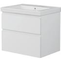 Kommod INR BAD V Solid 60 Premium White med eluttag porslinstvättställ, underskåp med två lådor, exkl handtag, dubbelt eluttag i låda.