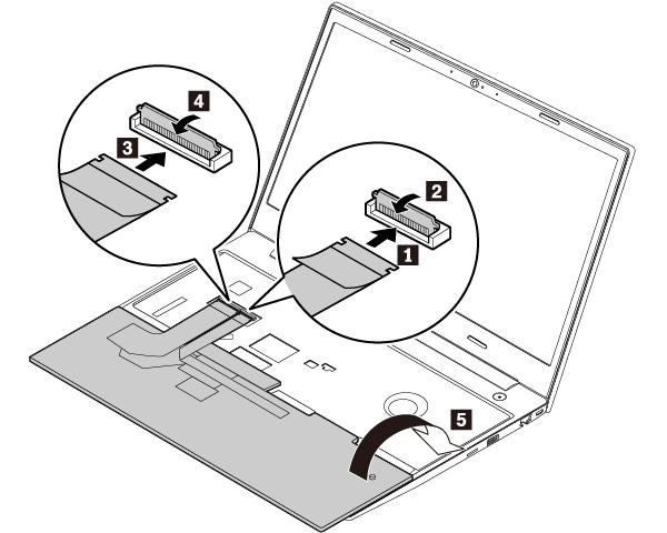 10. Placera tangentbordet på handledsstödet enligt bilden, och koppla loss kontakterna. Ta sedan bort tangentbordet.