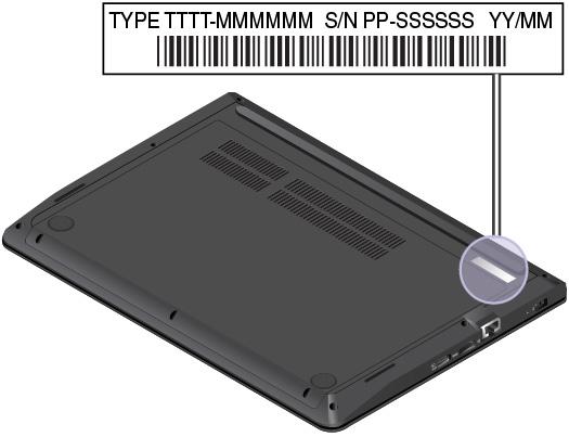 FCC ID- och IC-certifieringsnummer FCC- och IC-certifieringsinformationen hittar du på en etikett på datorn, som i följande bild. Anm: Beroende på modell kan din dator skilja sig från följande bild.