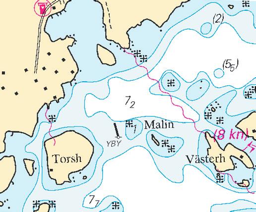 Nr 284 18 * 5988 Sjökort/Chart: 612 Sverige. Norra Östersjön. Norra Ljusterö. Åsättra. Malin. Prick utsatt. En VÄST-kardinal prick har etablerats väster om grundet Malin.