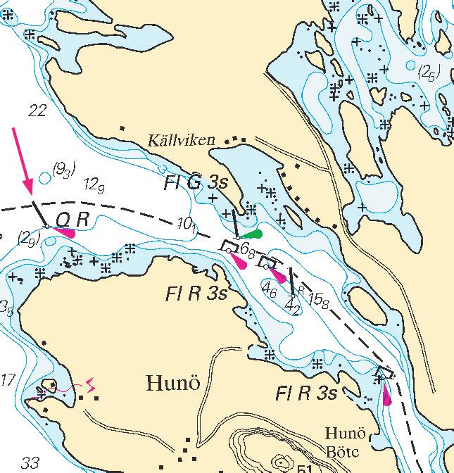 21 Nr 284 Mellersta Östersjön / Central Baltic * 5998 Sjökort/Chart: 623 Sverige. Mellersta Östersjön. S om Västervik. Farleden till Flivik. Lysprick N om Hunö. Ändrad karaktär.