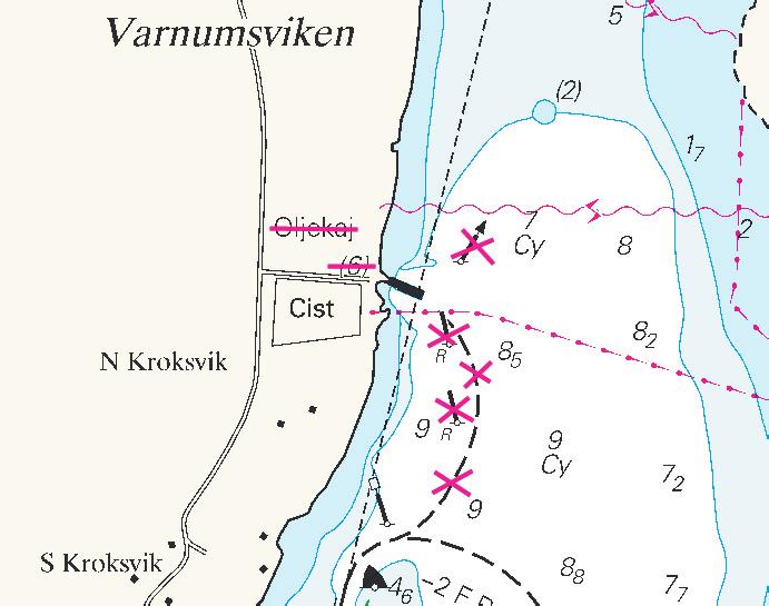 Nr 284 28 * 6002 Sjökort/Chart: 132 Sverige. Vänern. Kristinehamn. Varnumsviken. Kroksvik. Farledsgren utgår. Prickar indragna.