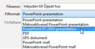 Du kan skapa nya mappar i Windows, men det går även att göra det direkt från dialogrutan Spara som (Save As) i PowerPoint. Klicka på Ny mapp (New folder) högst upp i dialogrutan.