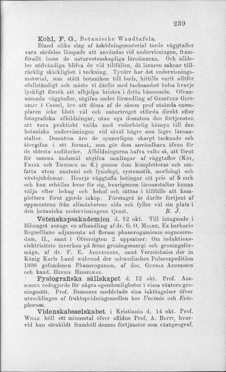 239 Kohl, F. G-, Botanische Wandtafeln.