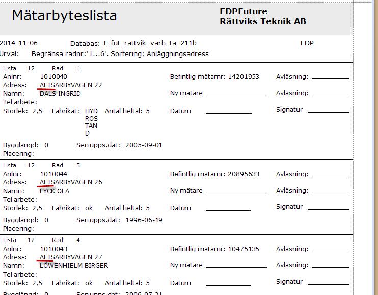 Listan ovan (från underlag 12) innehåller