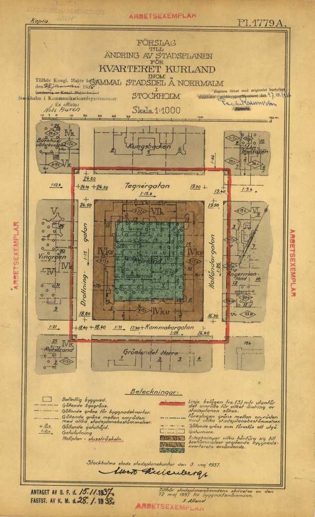 SID 5 (9) Tidigare ställningstaganden Detaljplan För området gäller stadsplan för kvarteret Kurland från 1937 (Pl.1779A).