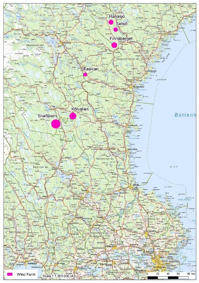 Lovande projektportfölj Projekt Storlek Tidplan, FC Vinstpotential Karta Skaftåsen, SWE 35 WTGs / ~230 MW 2019 Ok Ranasjöhöjden, SWE 23
