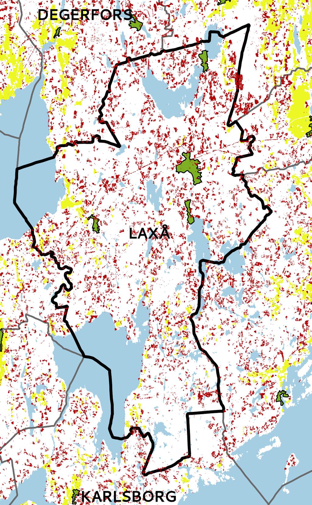 Längst i söder i Laxå kommun ligger Tivedens nationalpark (Figur 4). Tivedens sprickdalar, storblockiga terräng med tjärnar och talldominerade skogar ledde tidigt till naturvårdsåtgärder.