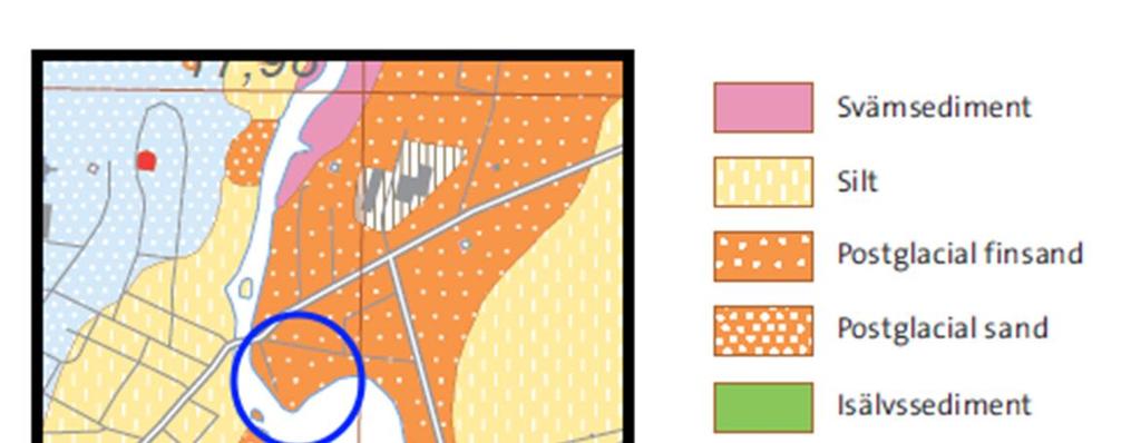 I fält bedömdes de naturliga jordarterna till att bestå av varvig silt, ställvis med områden av finsand,som underlagrades