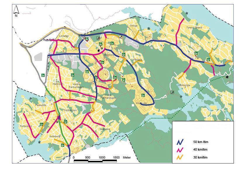 Karta med förslag till ändringar i remissförslaget efter samråd Hastighetssänkning till 40 alternativt 30 km/tim på Töresjävägen görs efter att den nya trafikplatsen öppnats och vägarnas funktion