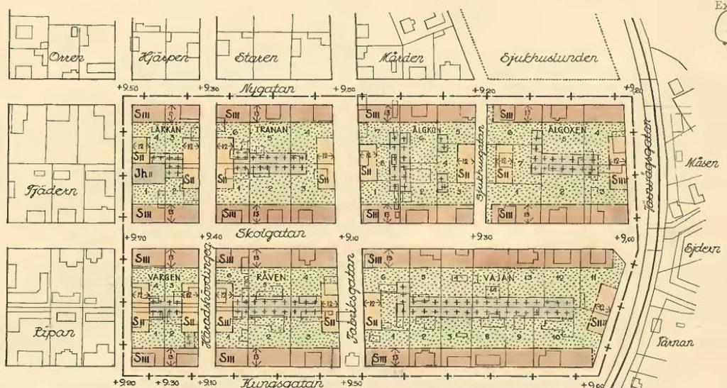 8 D. Riksintressets betydelse för tillkommande bebyggelse Stadsplanen från 1947.