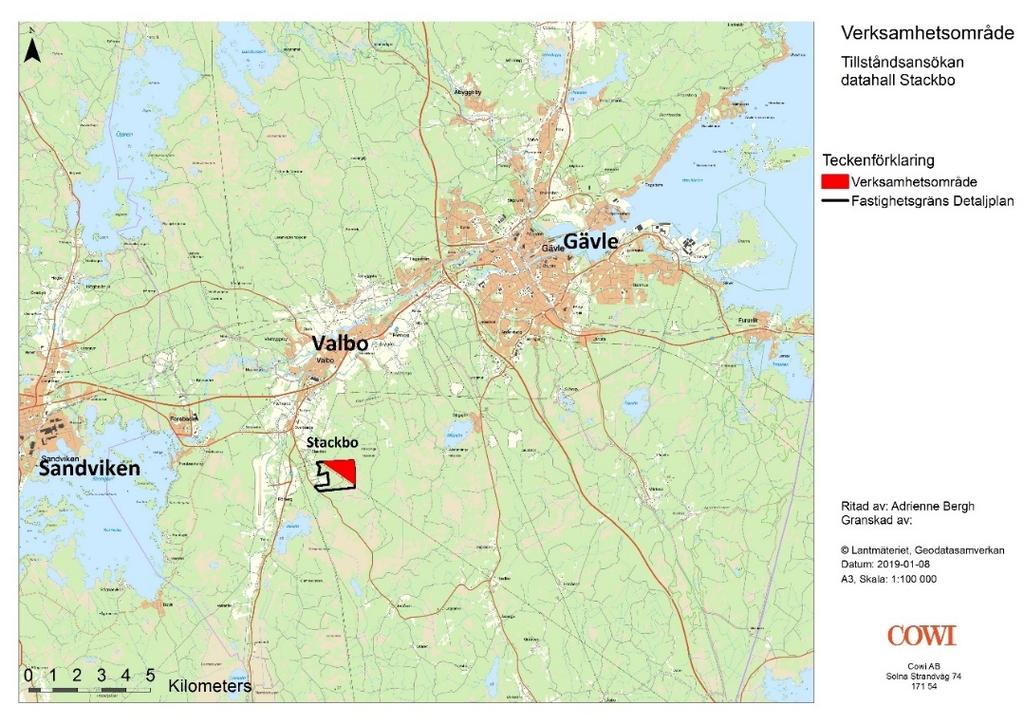 2 DAGVATTENUTREDNING STACKBO 1 Inledning Ett nytt datacenter planeras inom ett område vid Stackbo, ca 15 km sydväst om centrala Gävle i Gävleborgs län, se Figur 1-1.