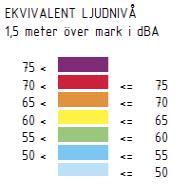 Som högst erhålls 37 dba på översta våningsplanen på huvudbyggnaden på Lejonet 3.